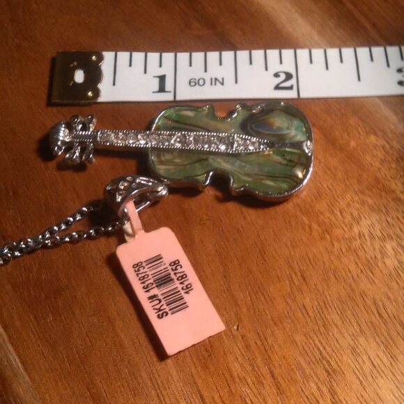 Abalone and White Crystal Silvertone Pendant Stainless Steel Necklace - Picture 7 of 9